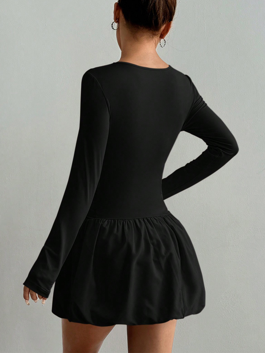 H1302 Spring and summer new temperament slim long sleeve dress elastic tutu skirt women