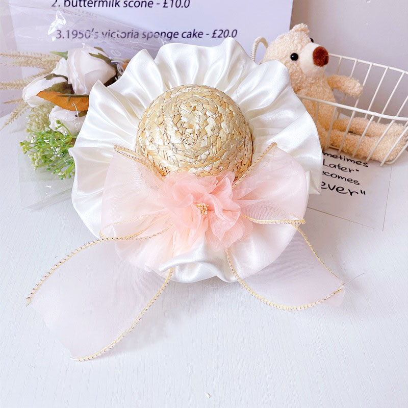 Designer Pets Elegant Straw Hat Cat Ribbon Bowknot Beach Hat Cat Neckerchiefs for Daily Collocation