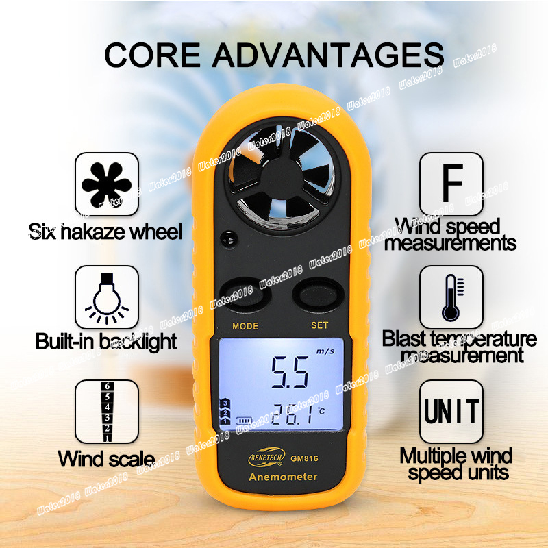 Digital Anemometer Handheld Wind Speed Meter Gauge Accurate Measures Wind Velocity Temperature With Wind Chill Backlight MAX/AVG Airflow Meter
