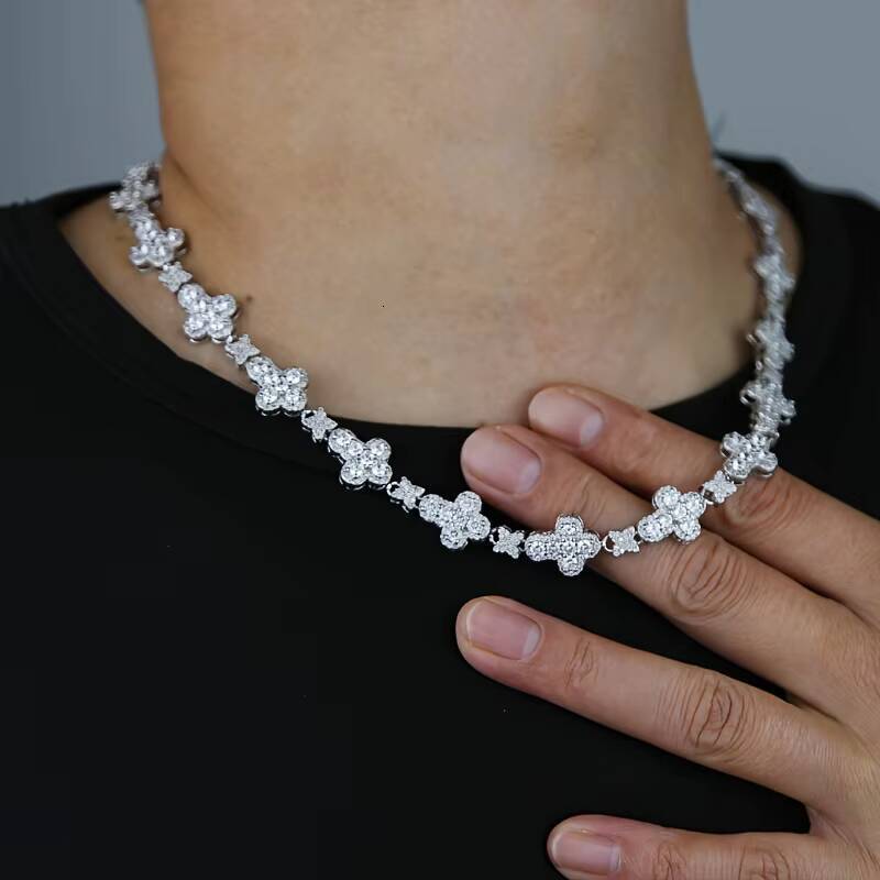 USA Trendy Cross Star Diamond Cuban Link Men Hip Hop Jewelry Rapper Women 10mm Iced Out Moissaniteia CZ Flower Tennis Chain Necklace