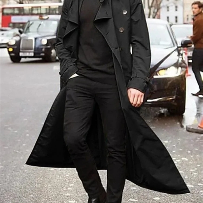 Autumn/Winter Mens Medium length Windproof Jacket European and American Mens Long Outdoor Casual Windproof Jacket 241203