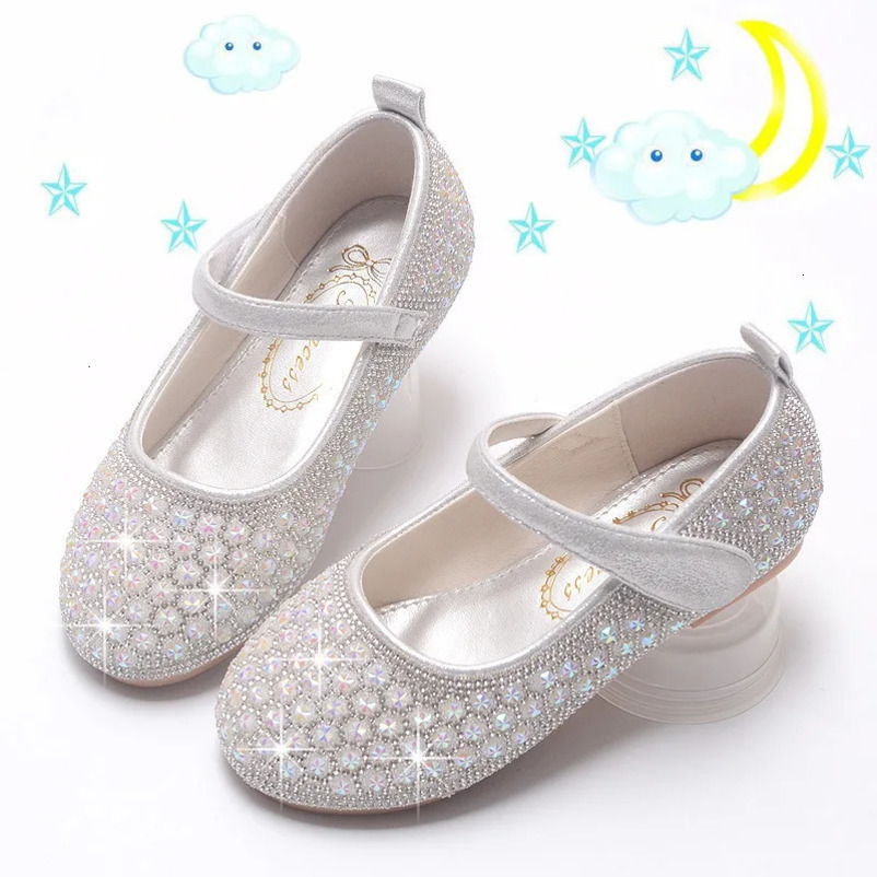 Children Fashion Mary Janes for Party Wedding Shoes for Girls Hinestone Bling Elegant Princess Chic Kids Non-slip Leather Shoes 241219