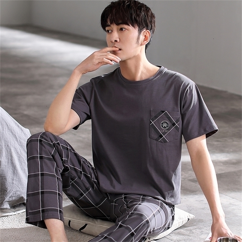 Men's Sleepwear L-4XL Men Pajama Set Cotton Pijamas for Men Spring Summer Short Sleeve Casual Sleepwear 230317