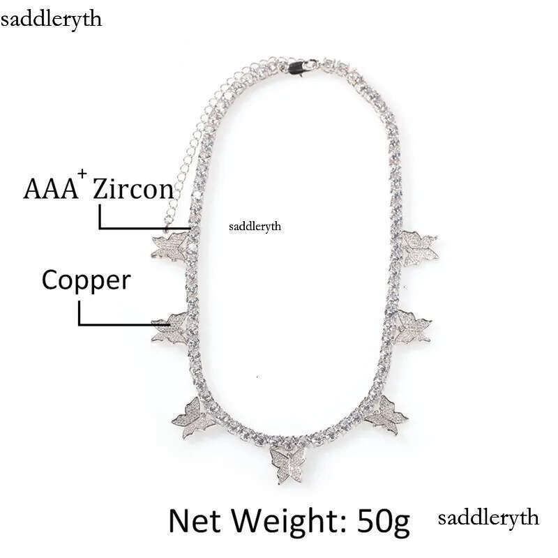 Fashion Butterfly Tennis Chain Necklace Mens Womens HIP HOP Jewelry Gold Sier Pink Iced Out Dia Chains Necklaces 12 7f 93
