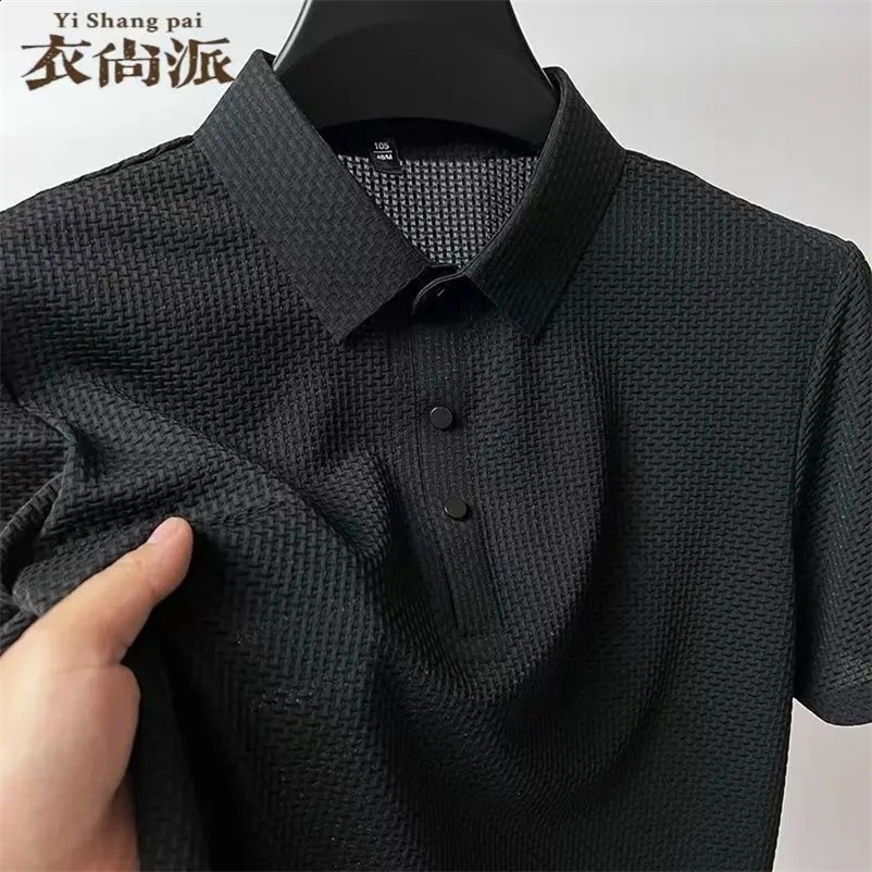 British style casual mens polo shirt summer solid short sleeved tee bamboo fiber ice silk material mens golf knitted polo 250317