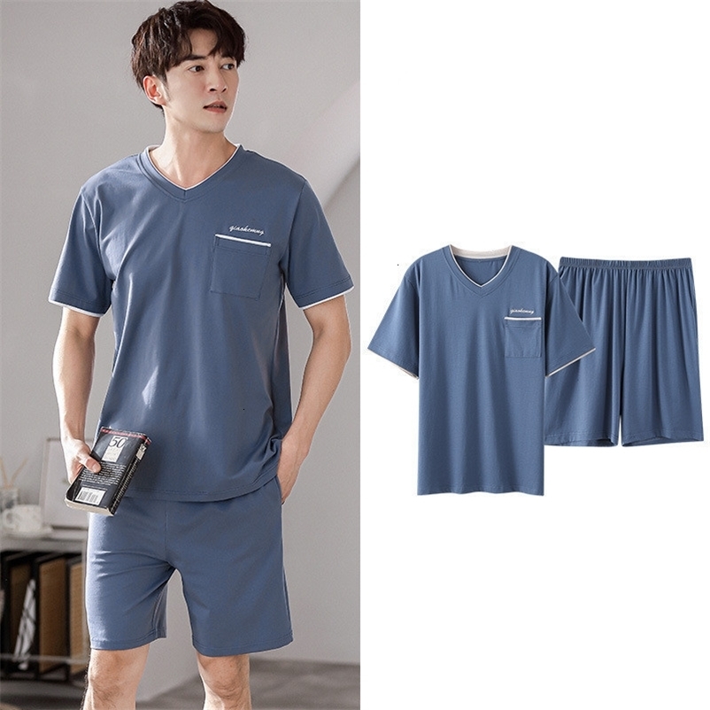 Men's Sleepwear Fdfklak Pijama Hombre Plus Size Modal Cotton Pajama Sets Casual V Neck Short Sleeve Sleepwear Men's Home Suit M-4XL 230317