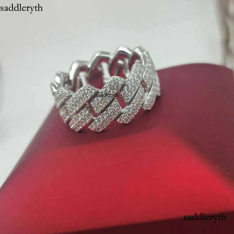 Custom Moissanite Cuban Ring S Sier with 2rows Hip Hop Mens White Gold Plated Vvs Dia Rings ce