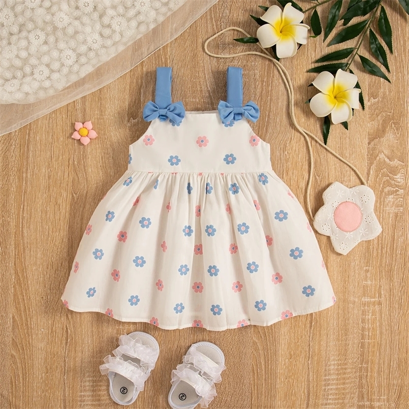 0-3 Baby Girl Dress Summer Baby Girl Flower Full Print Sleeveless Princess Dress Cotton Fashion Comfortable Strap Dress 250107