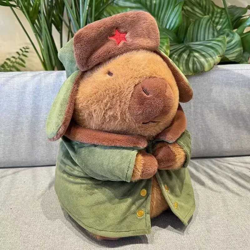 25cm984in Kapibala Capybara Plushie Toy Jacket Military Overcoat Pillow Doll Plush Cute Ornaments Cartoon Valentines Gift C250925