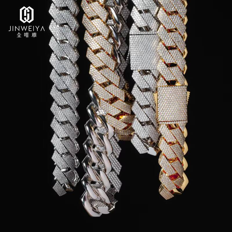 Mens Gold Plated Miami Cuban Chain Bracelet 4 Row Iced Out Moissaniteia Link Fashion Rock Rapper Jewelry Hip Hop Style