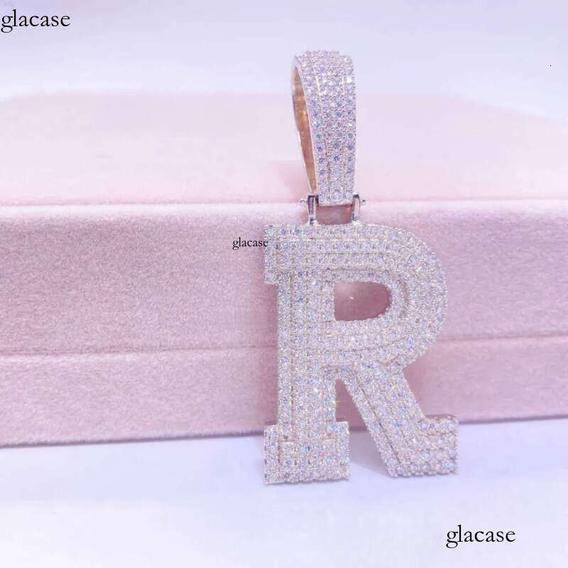 Hip Hop Sier Jewelry Vvs1 Moissanite Dia Custom Name Stone Initial Letter Pendant Necklace