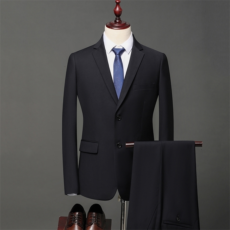 Men's Suits Blazers High Quality Blazer Trousers Men's British Style Senior Simple Business Casual Elegant Fashion Gentleman Slim Suit Two P