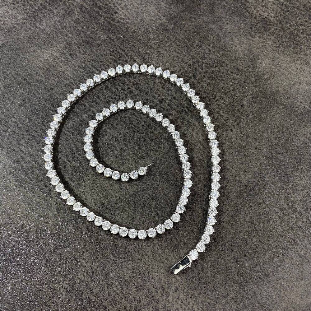 Hot Sell Hiphop Chain 4mm Setting CZ 3 Prong Tennis Chain Necklace Silver Color Yellow Moissanite Women Necklace