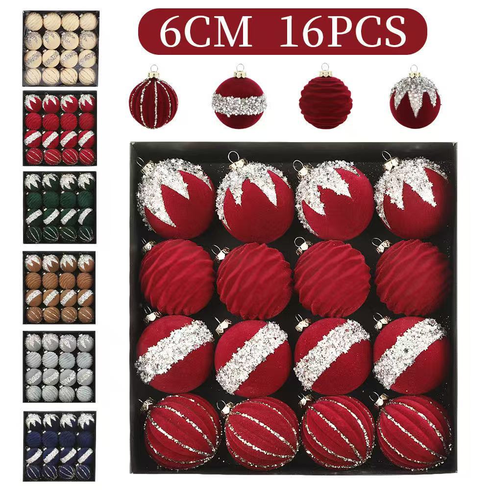 Flocking Holiday Ornament Kit for Christmas Trees with 16 Spherical Ornaments