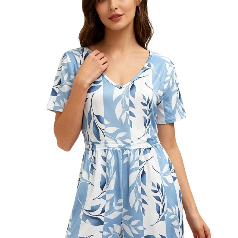 Summer Ready Milk Silk Flared Jumpsuit for Ladies with Flowery Pattern Comfortable Casual Outfit for Vacations-CF52755