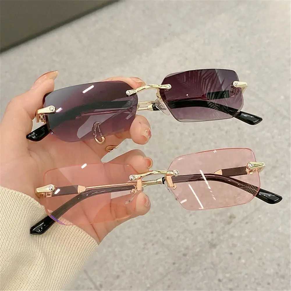 Retro Rimless glasses for Women Men Trendy Frameless Rectangle Glasses Retro Shades Fashion Summer Travel UV400 EyewearW250925