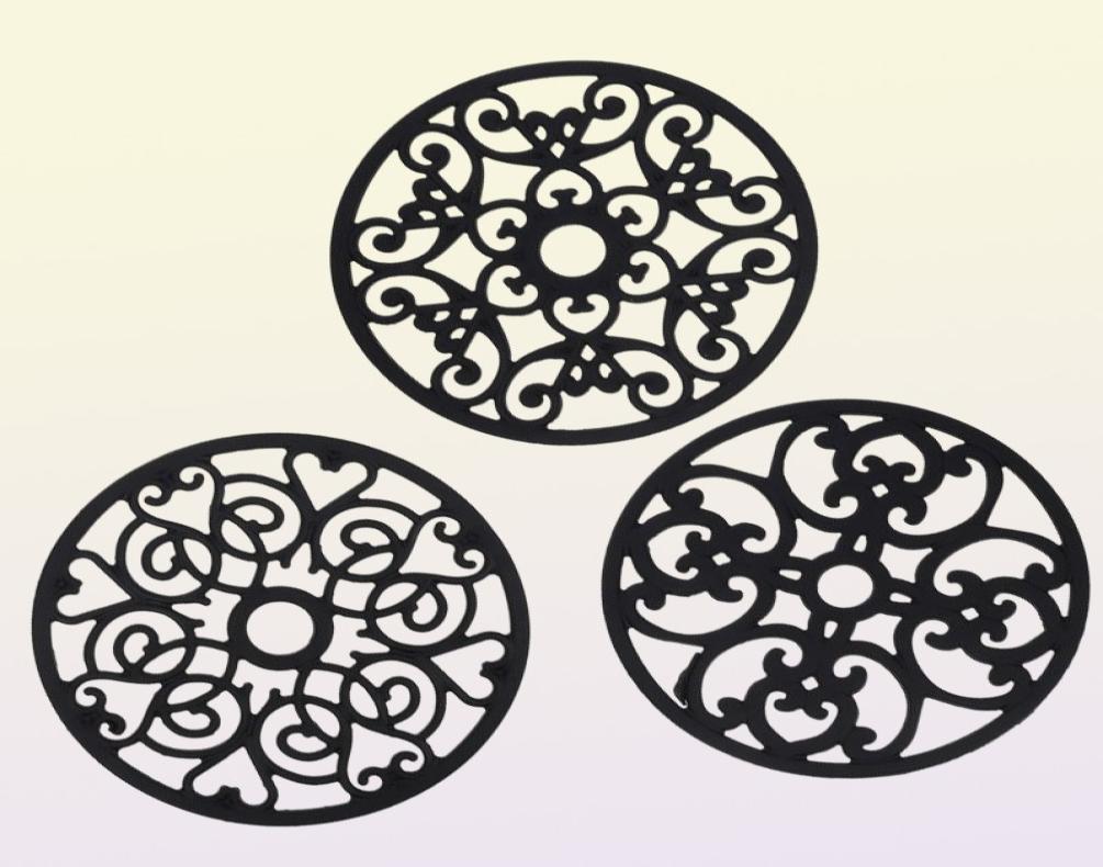 Mats Pads 3pcs Silicone Placemats Heat Insulated Pot Household Black6430054