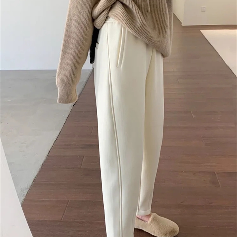 Women's Pants Capris BGTEEVER Casual Thicken Velvet Harem Pants Women Elastic High Waist Pockets Female Trousers Winter Warm Women Pants 231025