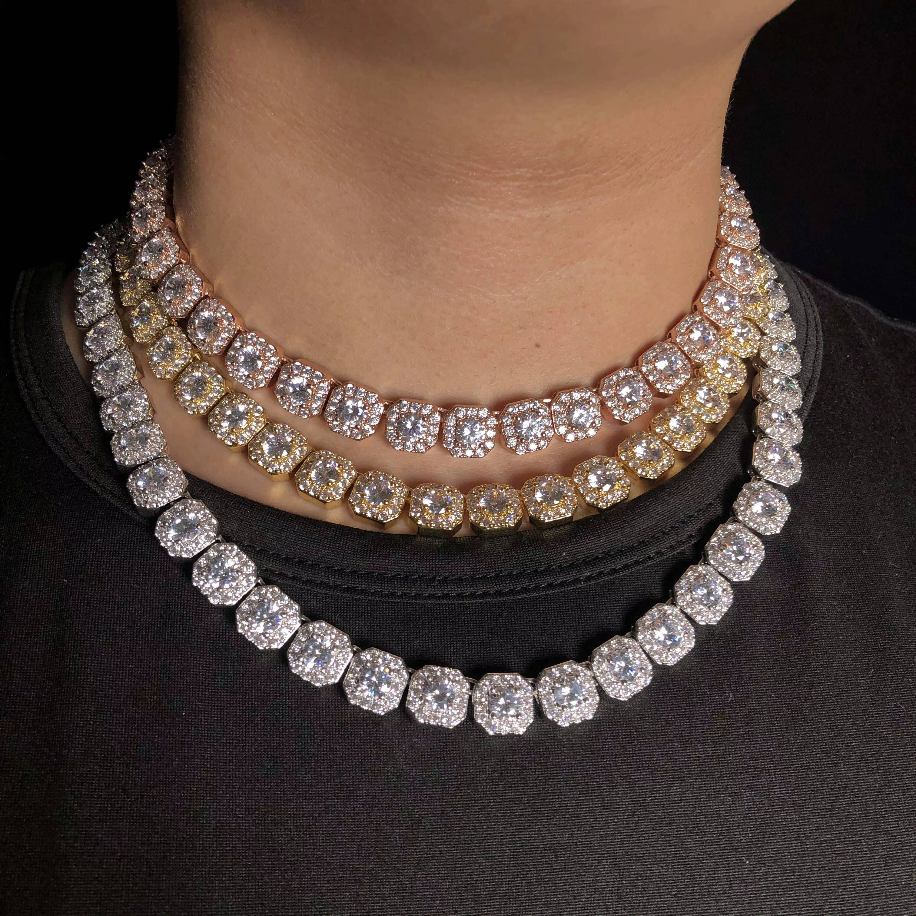 YSS Jewelry 10mm Mens Ice Clout Clustered Tennis Chain Necklaces