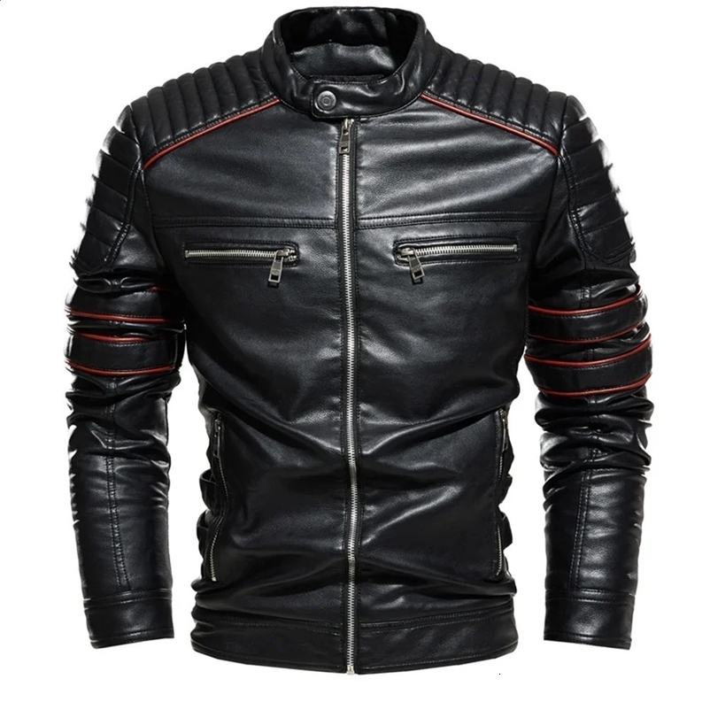 Leather Jacket Streetwear Biker Coat Slim Fit Autumn Winter Coat Men Fur Lined Men Motorcycle Jacket Fashion Men Jacket 240911