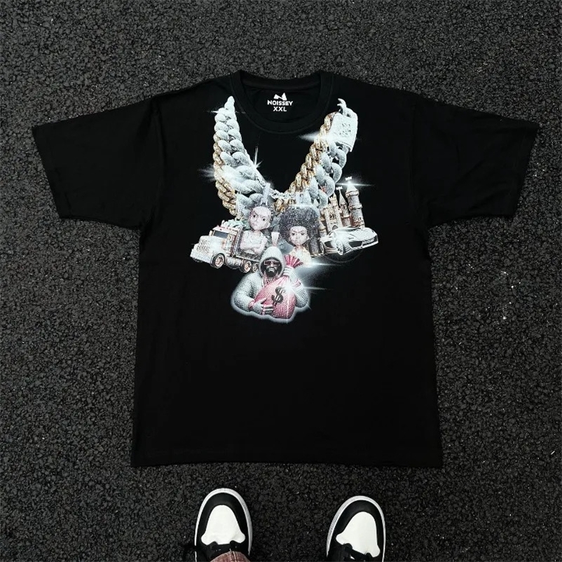 Vintage casual loose black crew neck print short sleeve T-shirt Women Y2k Gothic Harajuku fashion street couple shirt tops 240703
