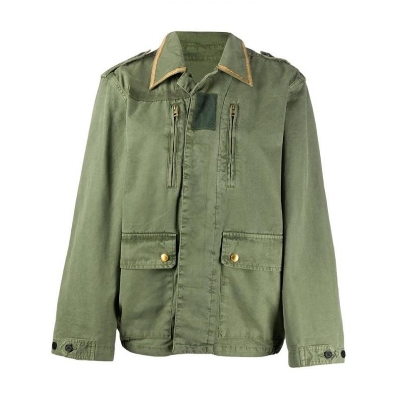 Army Green Military Jacket Shirt Collar Front Patch Pockets Long Sleeves Back Skull Snake Embroidered Fashion coat 201126