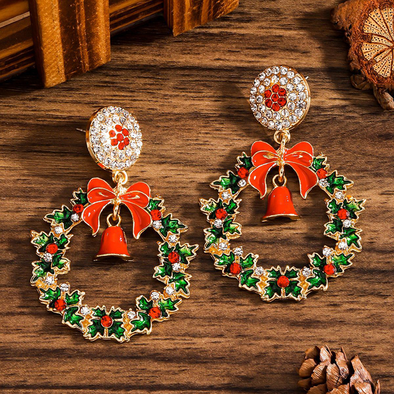 Christmas Diamond-Inlaid Jingle Bell Earrings, Fashionable Round-Designed Winter High-End Christmas Earrings