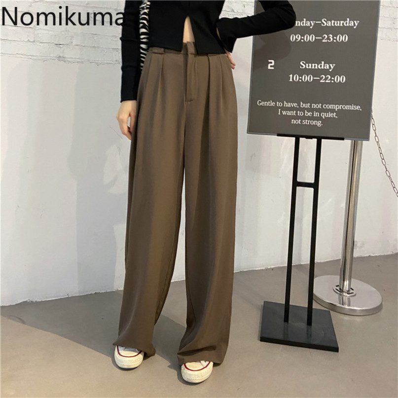 Nomikuma Causal Solid Women Suit Pants Korean High Waist Elegant Long Trousers Autumn Work Wear Straight Pants New 6C640 210427