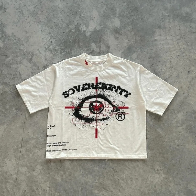 American Trendy Gothic Big Eyes Letter Print Oversized T-Shirt Mens Y2K Loose Harajuku Versatile Fashion Short Sleeve Top 240429