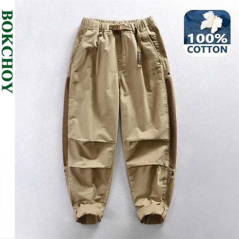 Men's Pants Autumn Men's 100% Cotton Fashion Cargo Pants Casual Loose Elastic Waist Soft Multi-pockets Street Trousers AZ637 231129