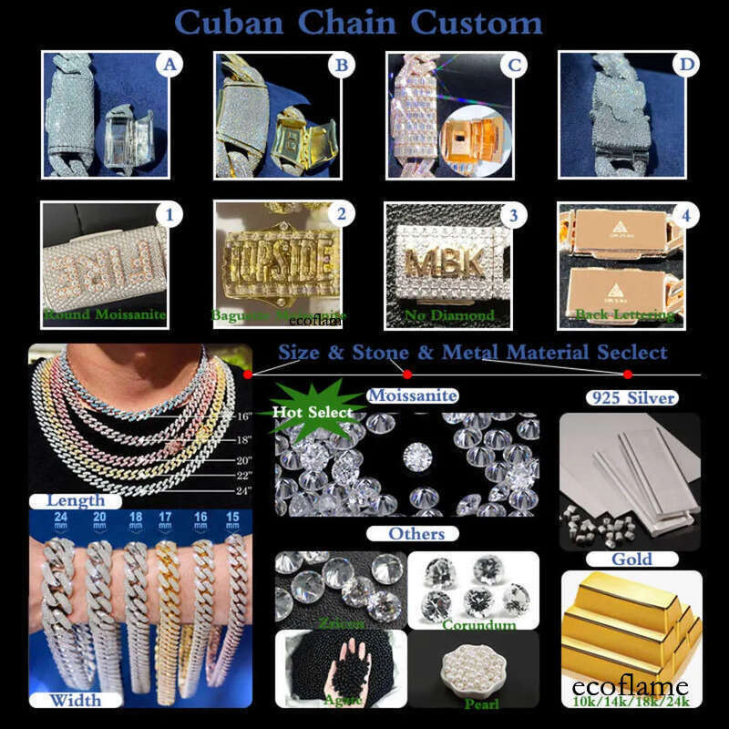 10mm Hip Hop Necklace for Pendant White Sterling Sier Iced Out Vvs Moissanite Dia Cuban Link Chain Men Women