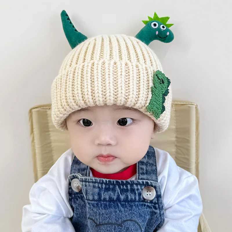 Cute Dinosaur Baby Knitted Hat Winter Warm Children Beanies Thicken Woolen Kids Crochet Bonnet 15 Years Boys Girls Pullover Cap L2509251MXI