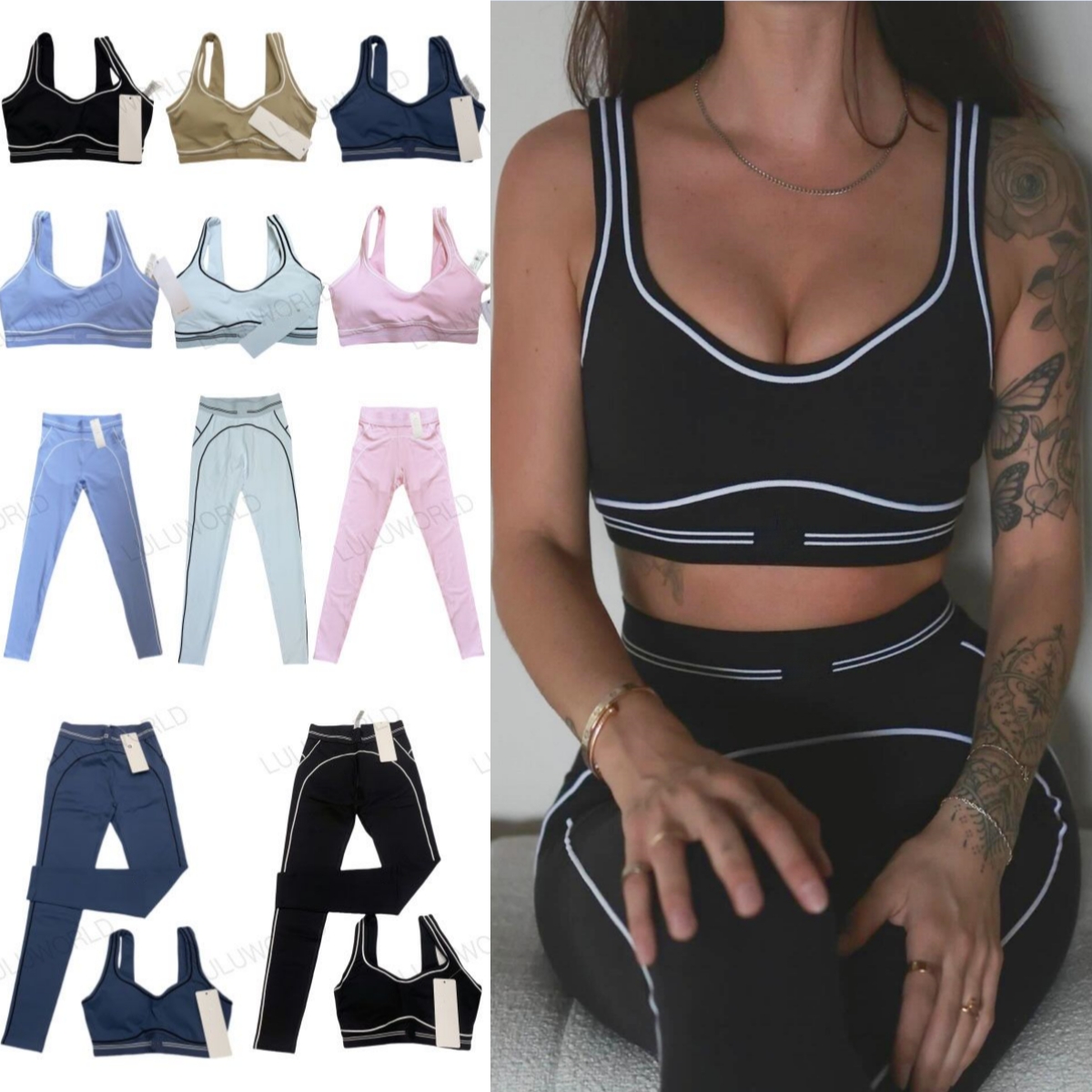 Women Yoga Set Summer Designer Heartbeat Womens Sports Bra+Leggings White Striped Dance Yoga Running Fitness Pilates Comfortable women clothes Sets