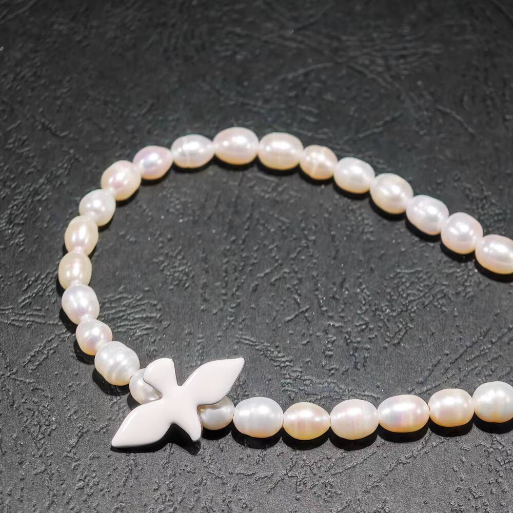 Fine Jewelry Elegant 925 Sterling Silver 5A Freshwater Rice Pearl Enamel Dove Necklace for Women Bride Wedding Anniversary Party