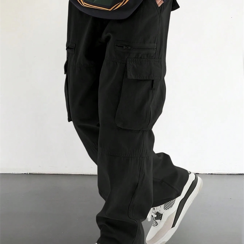 Mens Drawstring Trendy Flap Pockets Cargo Pants 240810