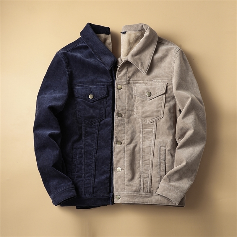 Men's Jackets Autumn winter plus velvet thickening men's corduroy jacket fashion casual men's warm jacket bomber jacket classic slim to