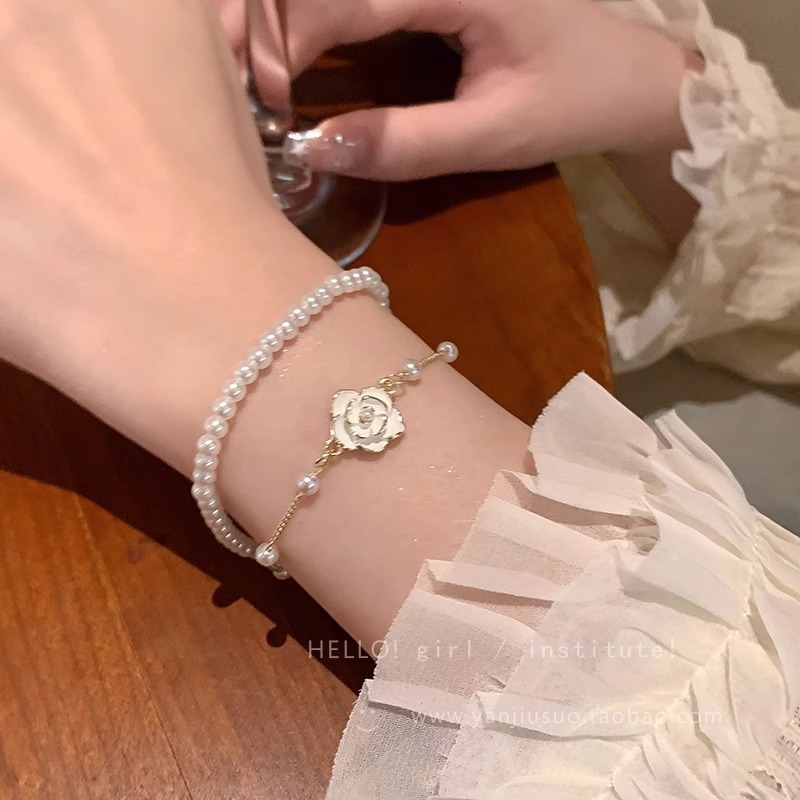 bracelets designer bracelet camellia pearl for women new niche exquisite accessories minimalist style double layer stacking bracelet designer women br