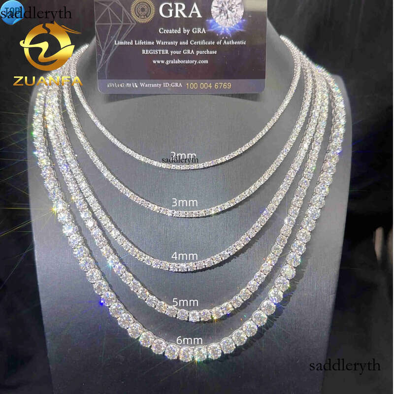 2mm 3mm 4mm 5mm Hip Hop Necklace Sier vvs moissanite tennis chain women mens necklace pass dia tester Chain