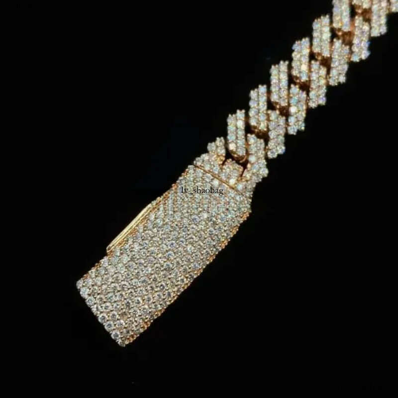 10MM VVS Moissanite Miami Cuban Chain With 14k Rose Gold Finished in Sterling Sier 18 - 26 Pass the Dia aaa