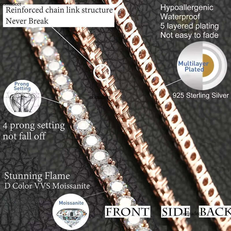 Pass Tester Bling VVS Dia Sterling Sier Iced Out Moissanite Tennis Chain Unisex Bracelet Necklace da