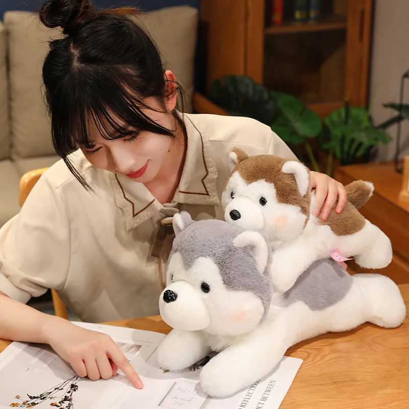 3040CM Cute Husky Dog Plush Toy Stuffed Animal Soft Kawaii Lying Brown Pet Puppy Pillow Doll Toys for Xmas Gift C250925