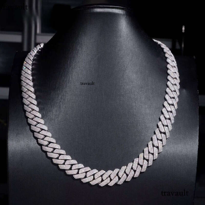Hip Hop Necklace 15mm 4rows Cuban Link Chain S Gold Plated Pass Test VVS Moissanite Dia Iced Out Jewelry