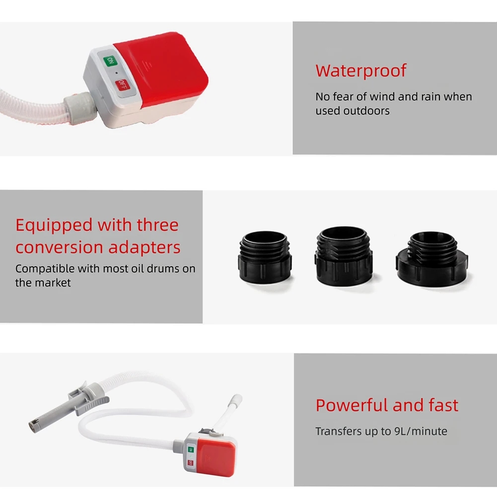 Portable Fuels Pump Battery-Operated Liquid Transfer Pump 9.08l/Min Electric Liquid Pump With 3 Tank Adapter