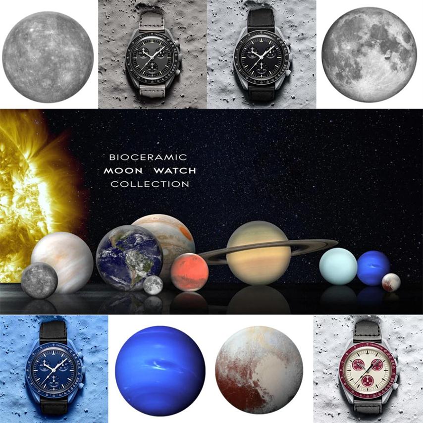 With Box Bioceramic Planet Moon Quarz Moon Watch Mission To Mercury 42mm Full Function Chronograph Luxury Mens couple joint name Wristw307U