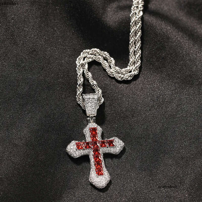 Blue Red Zircon Cross Fashion Mens Gold Necklace Hip Hop Iced Out Pendant Necklaces Jewelry 08