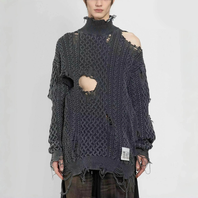 NIGO mens autumn and winter retro high street hole torn sweater high neck long sleeved knitted Ngvp #nigo8792 240930