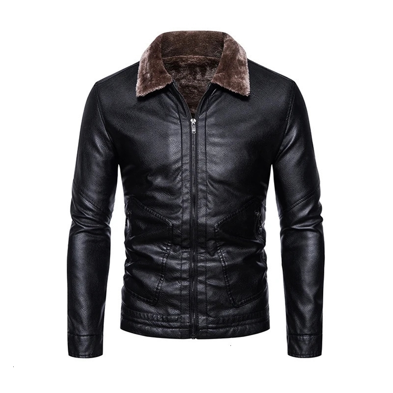 Men's Leather Faux Leather Winter Men's Leather Jacket Lapel Padded Fur One Jacket 231110
