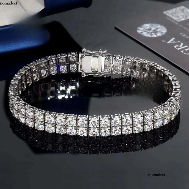 GRA Certificated Sier Double Rows Tennis Chain Gold Plated 5mm+5mm Moissanite S Jewelry Bracelet for Men Women