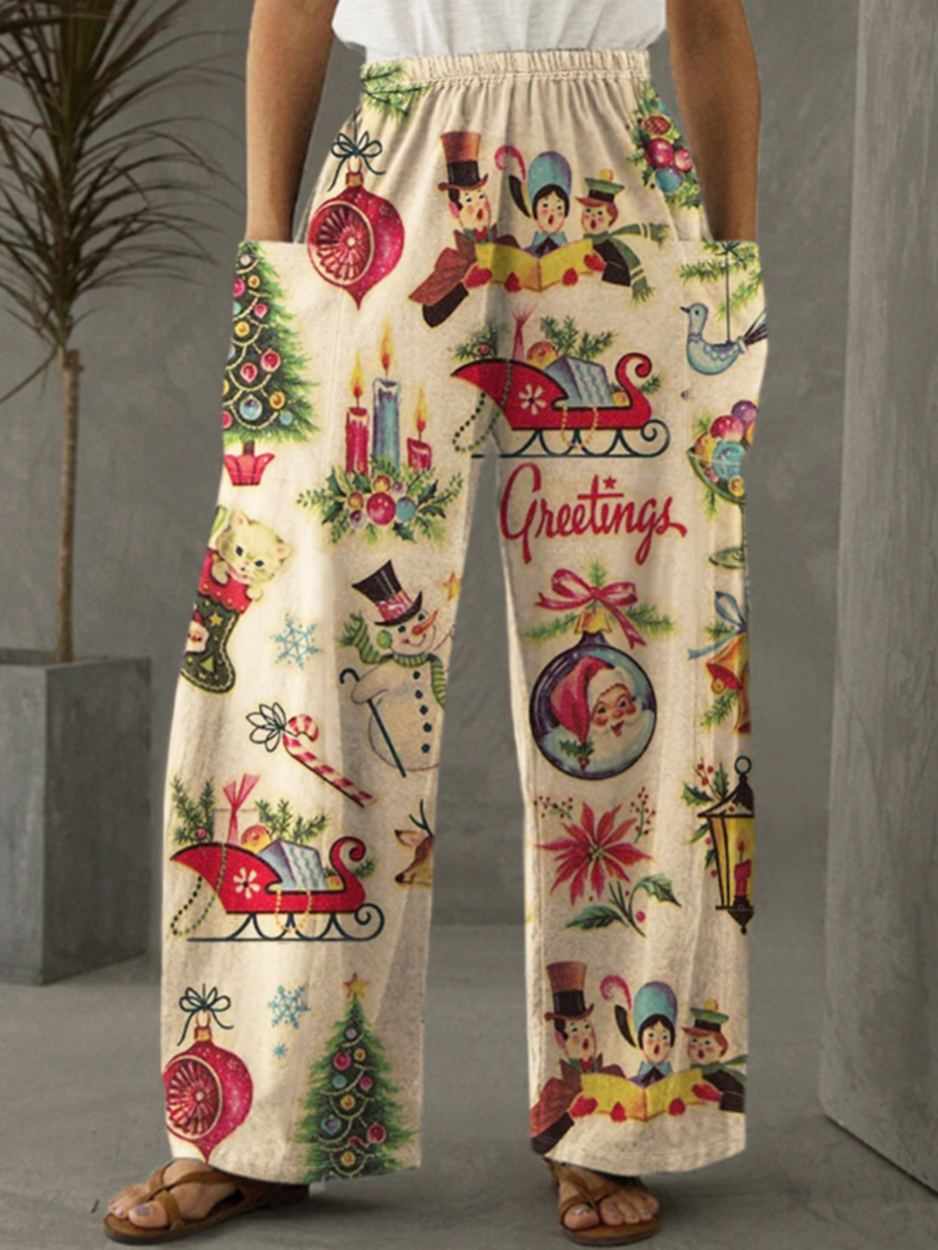 Chic Festive Design Ladies Jogger Style Ankle Length Bottoms Featuring Storage Compartments-CF41031