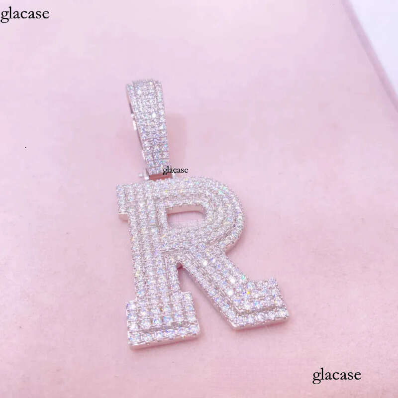 Hip Hop Sier Jewelry Vvs1 Moissanite Dia Custom Name Stone Initial Letter Pendant Necklace